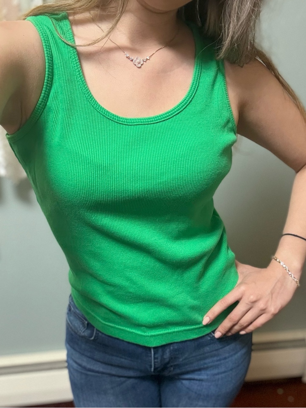 Y2K Green Ribbed Tank Top - 100% cotton
